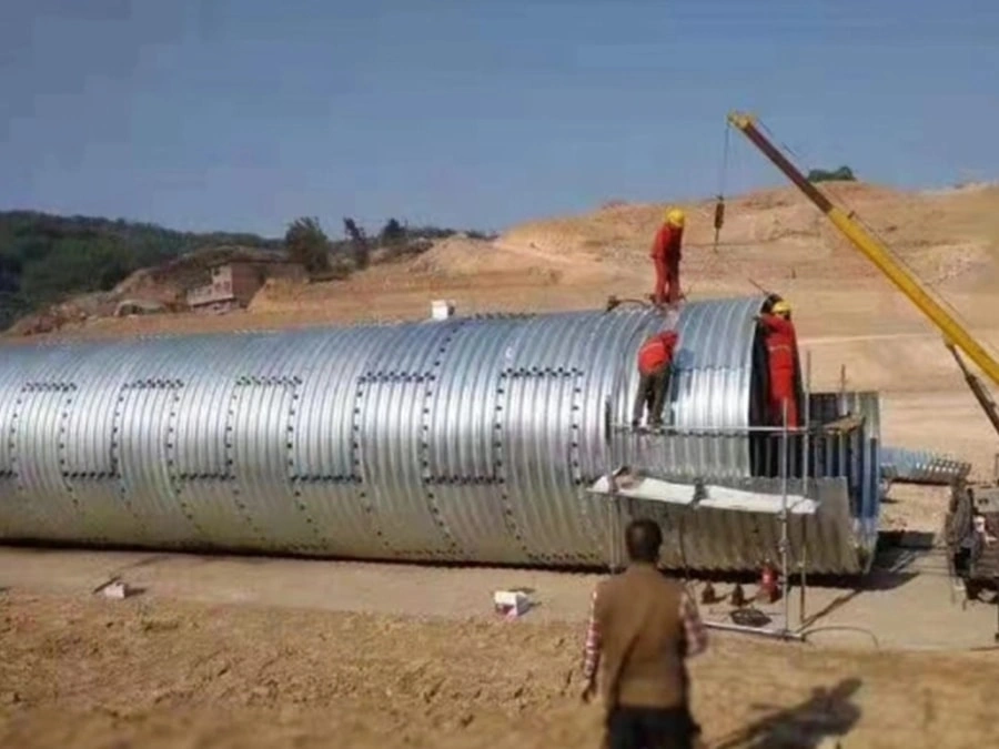 Galvanized corrugated steel culvert pipe